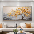 Artvista Gallery Golden Blossom Tree Textured Abstract Painting Blue-Green BGM 010