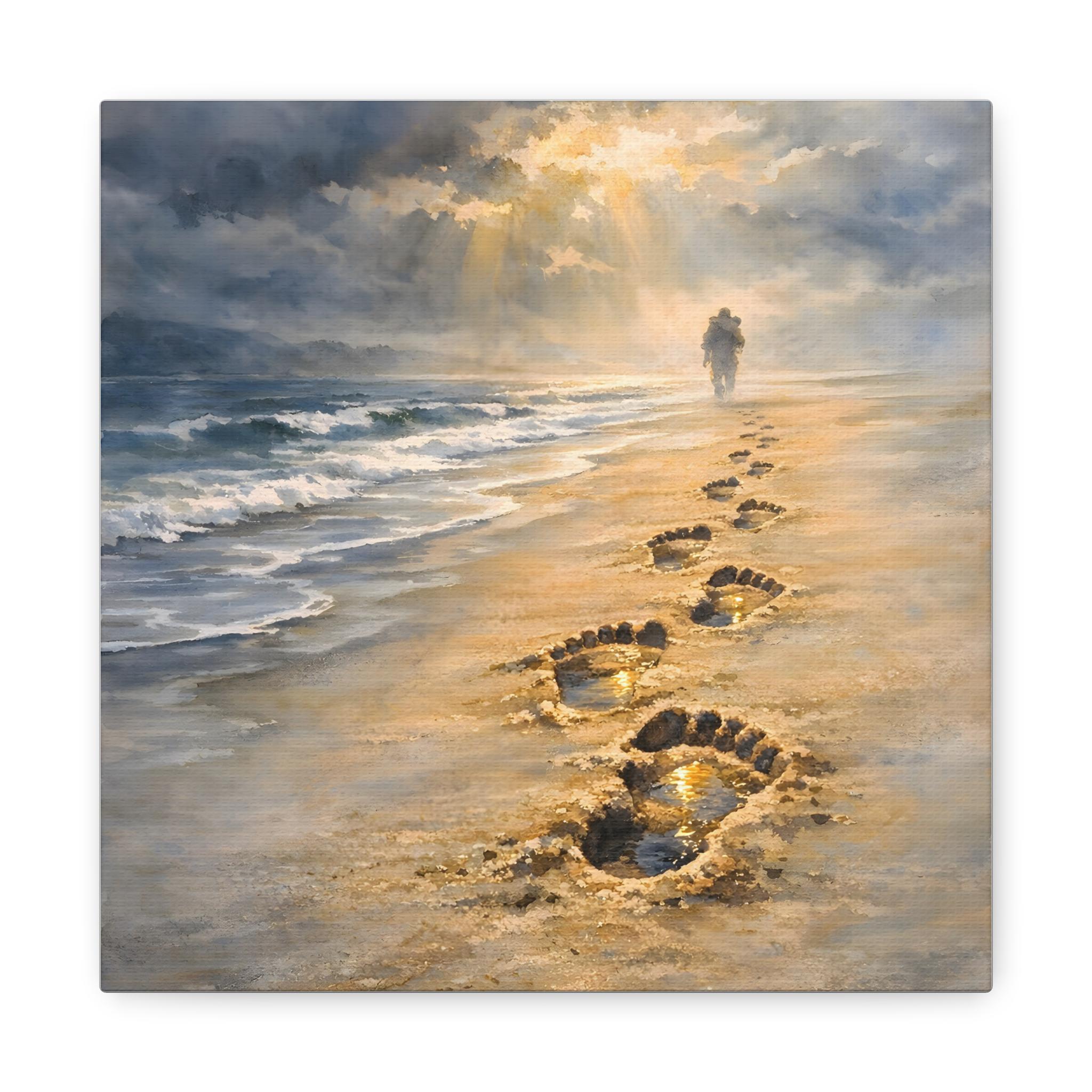 MAYIMOR Footprints Beach Canvas Art Christian Grief Comfort Memorial Painting